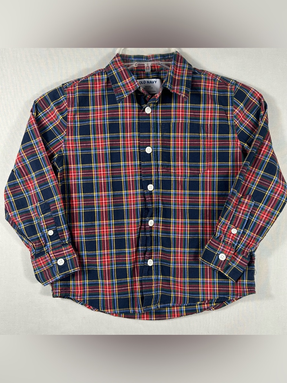 Old Navy Boys Shirt XS 5 Button Down Red Blue Black Plaid Casual Preppy